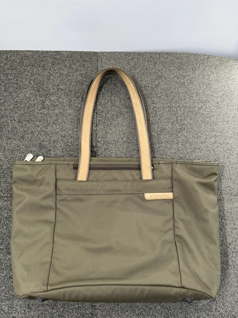 Briggs & Riley Travelware Large Shopping Tote Bag Olive Green Tan 255-7
